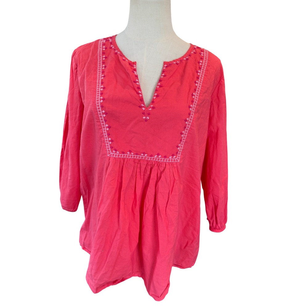 Gap Maternity Pink Coral‎ Embroidered Boho Peasant Top Cotton Blouse Medium